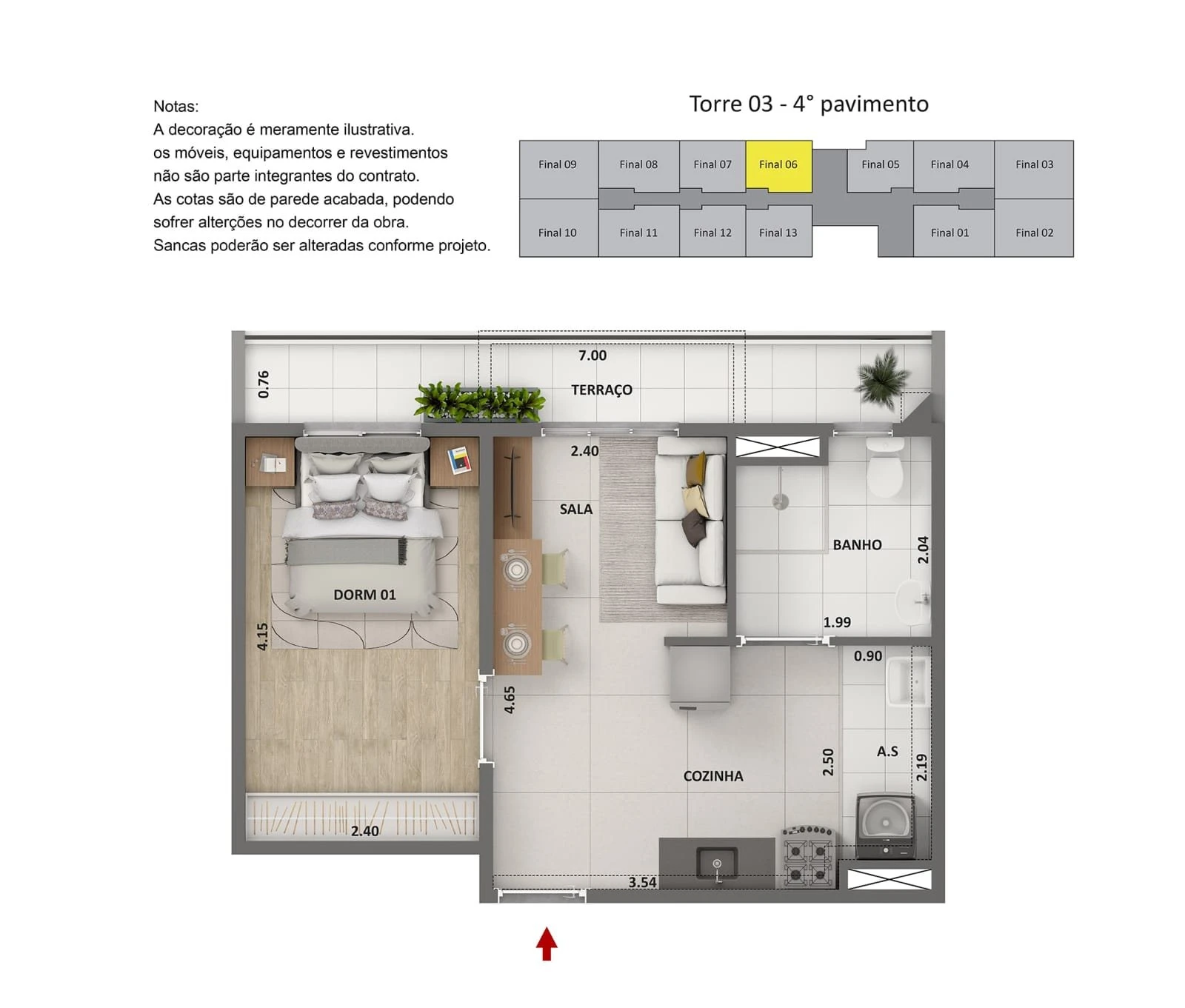 Planta tipo 5 - 1 dormitório com terraço 0