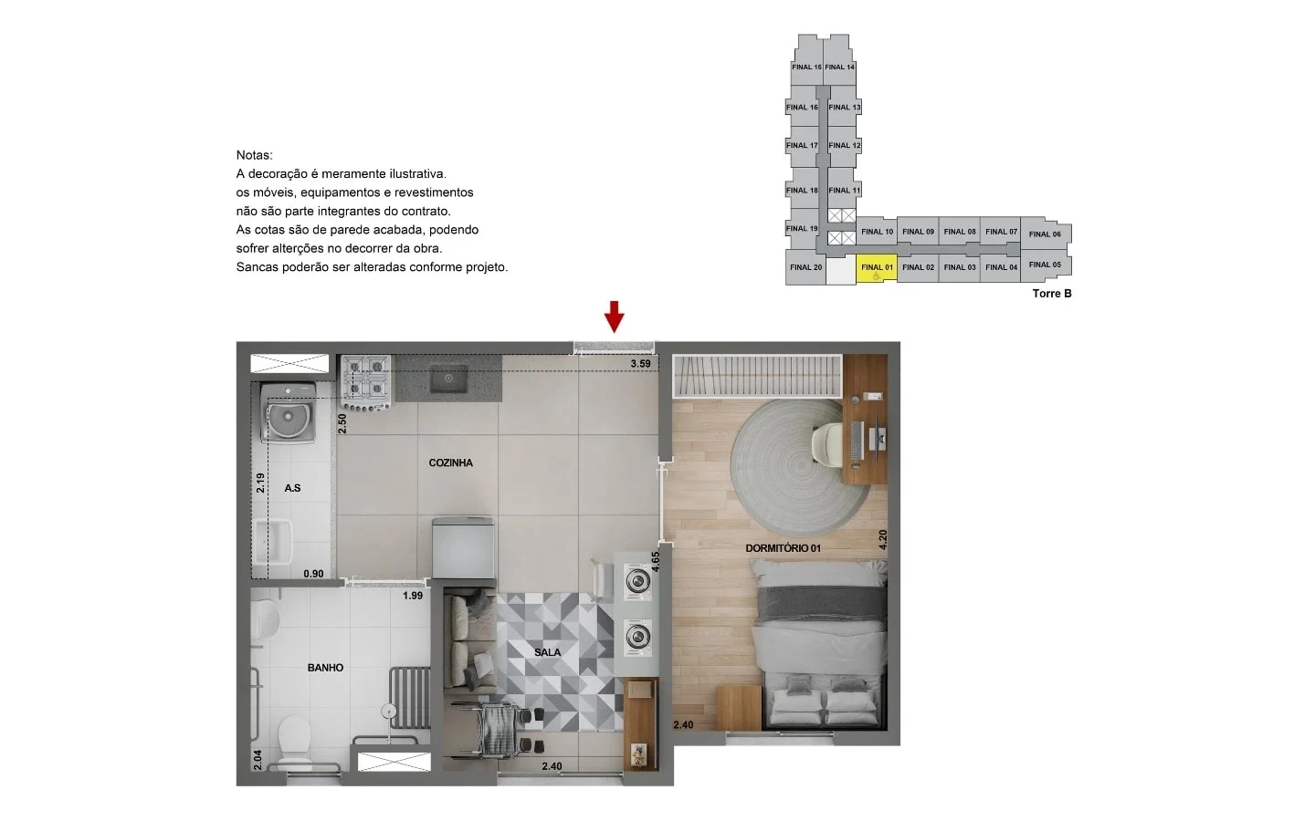 Planta 2 dormitórios (opção 1) 0