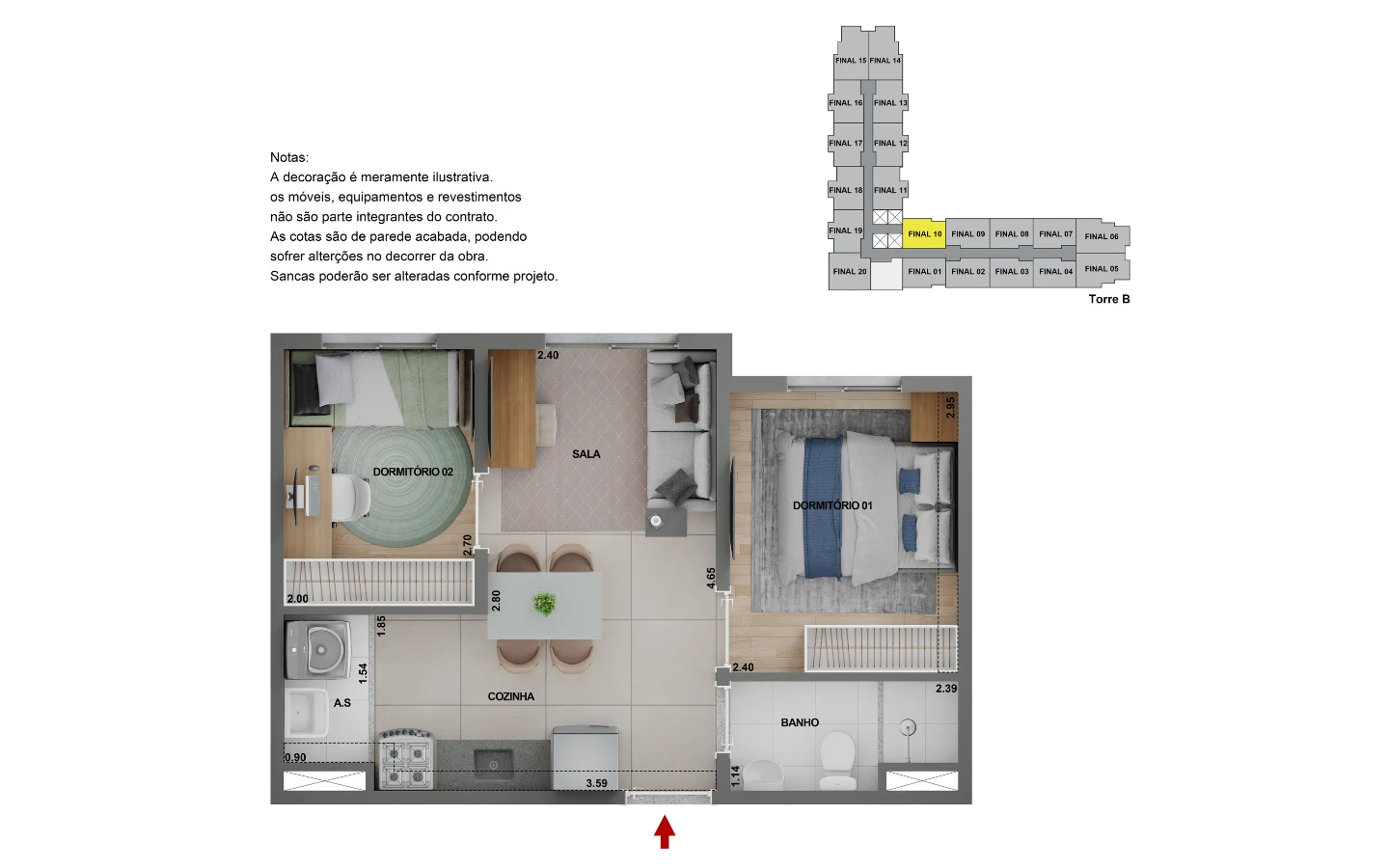 Planta 2 dormitórios (opção 2) 0
