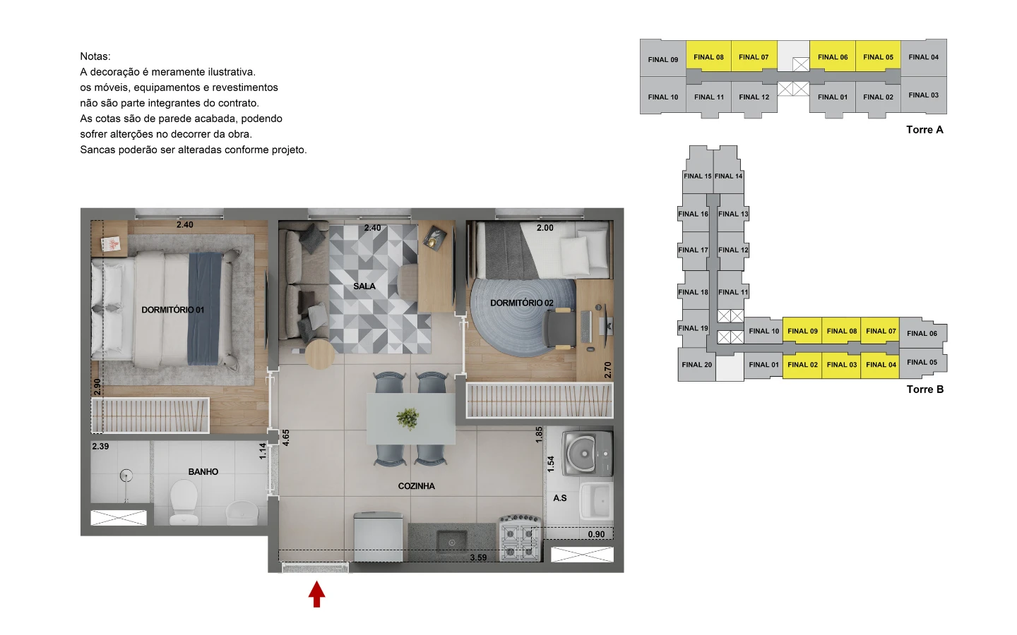 Planta 2 dormitórios (opção 3) 0