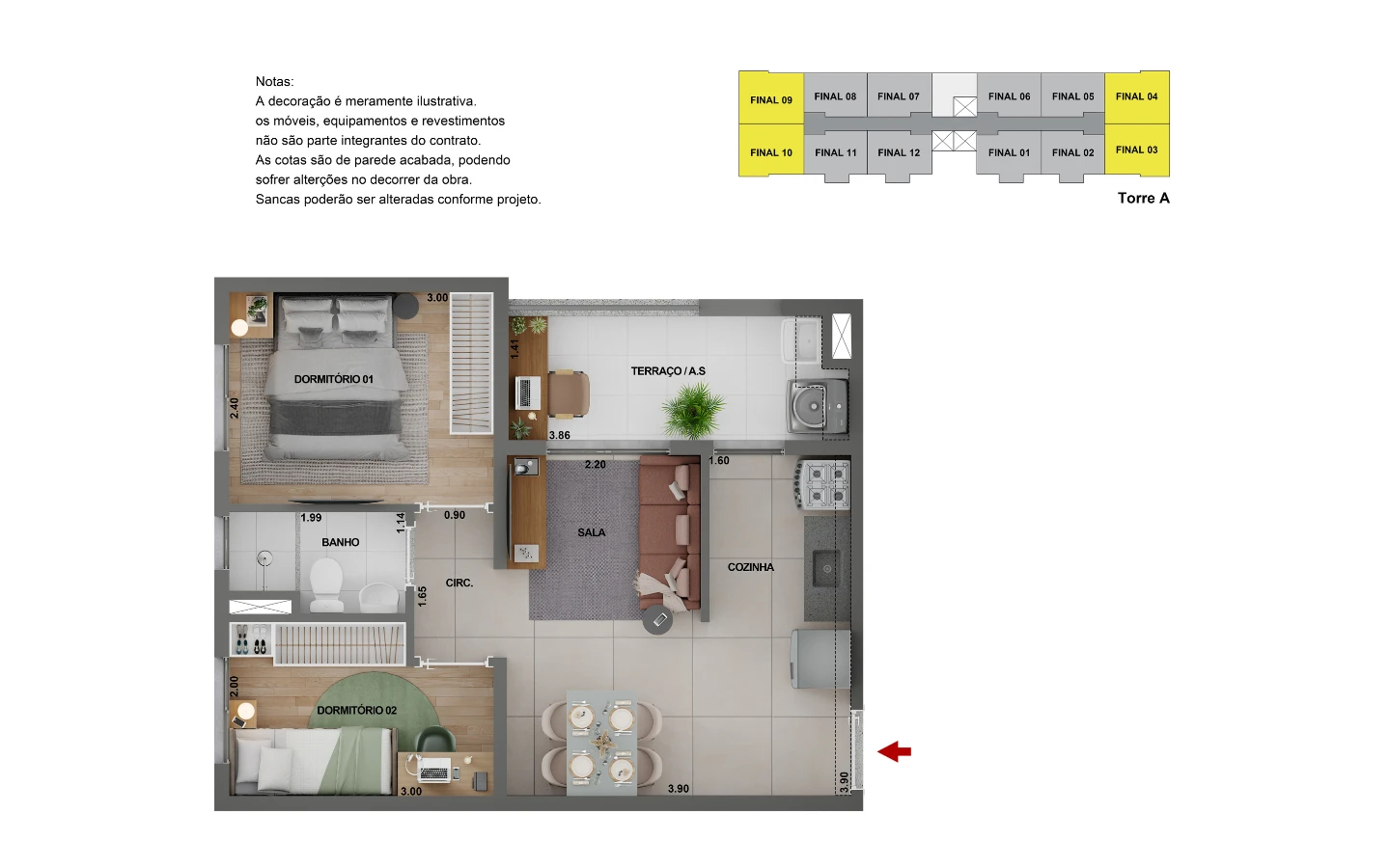 Planta com terraço - 2 dormitórios (opção C) 0