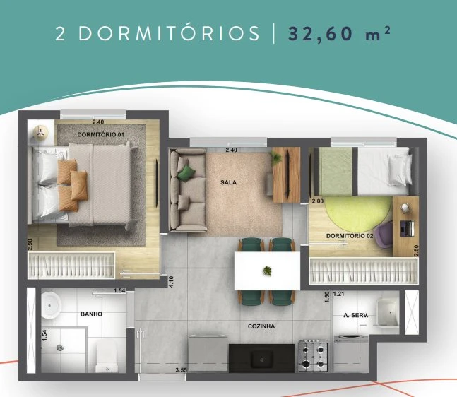 Planta 32m² - 2 dormitórios 0