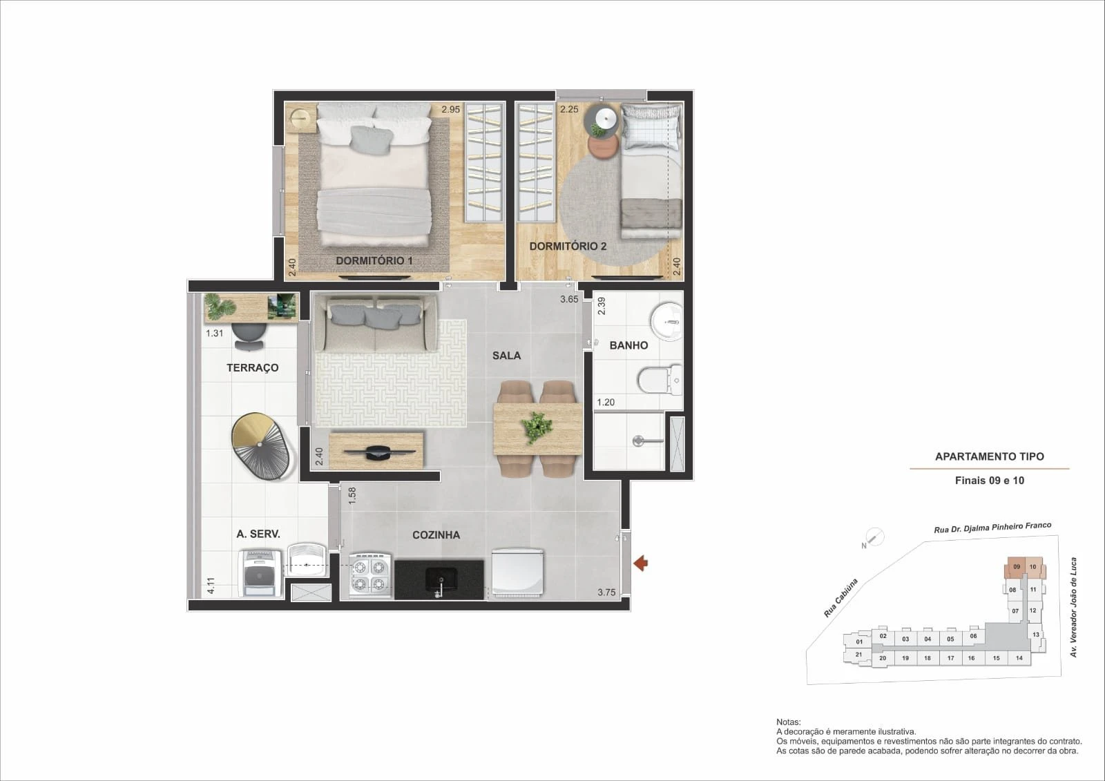 Planta tipo 4 - 2 dormitórios com terraço 0