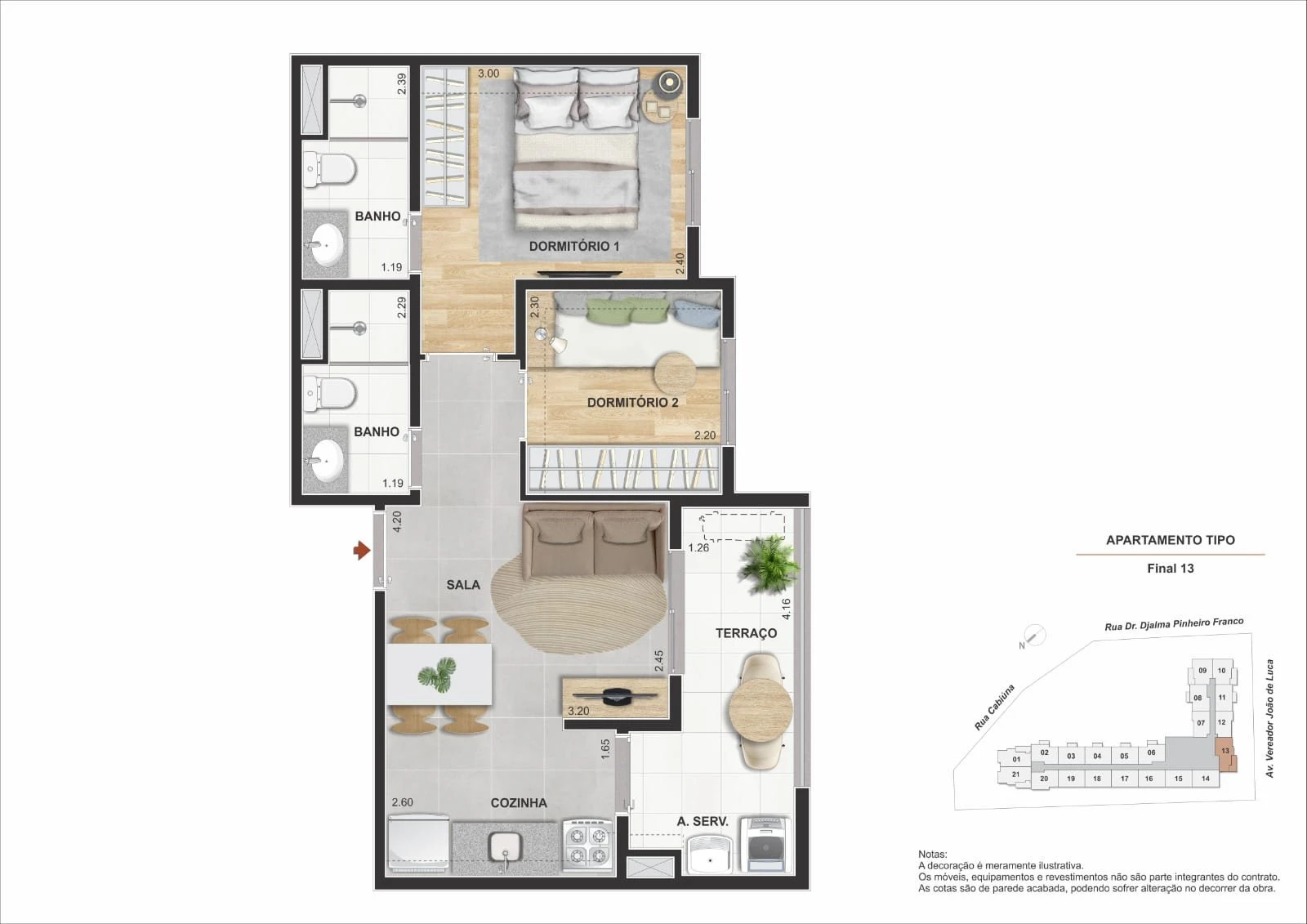 Planta tipo 5 - 2 dormitórios com terraço 0