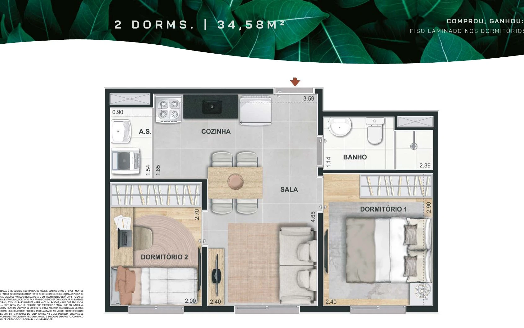 Planta 35m² - 2 dormitórios 0