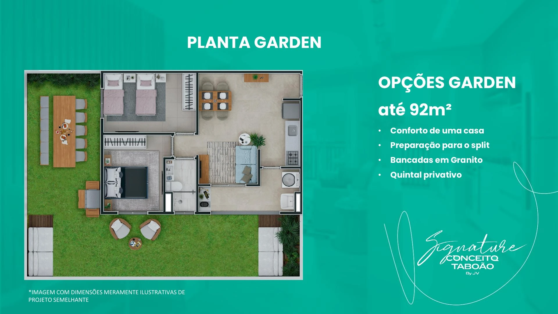 Planta Garden até 92m² - 2 dormitórios com quintal privativo 0