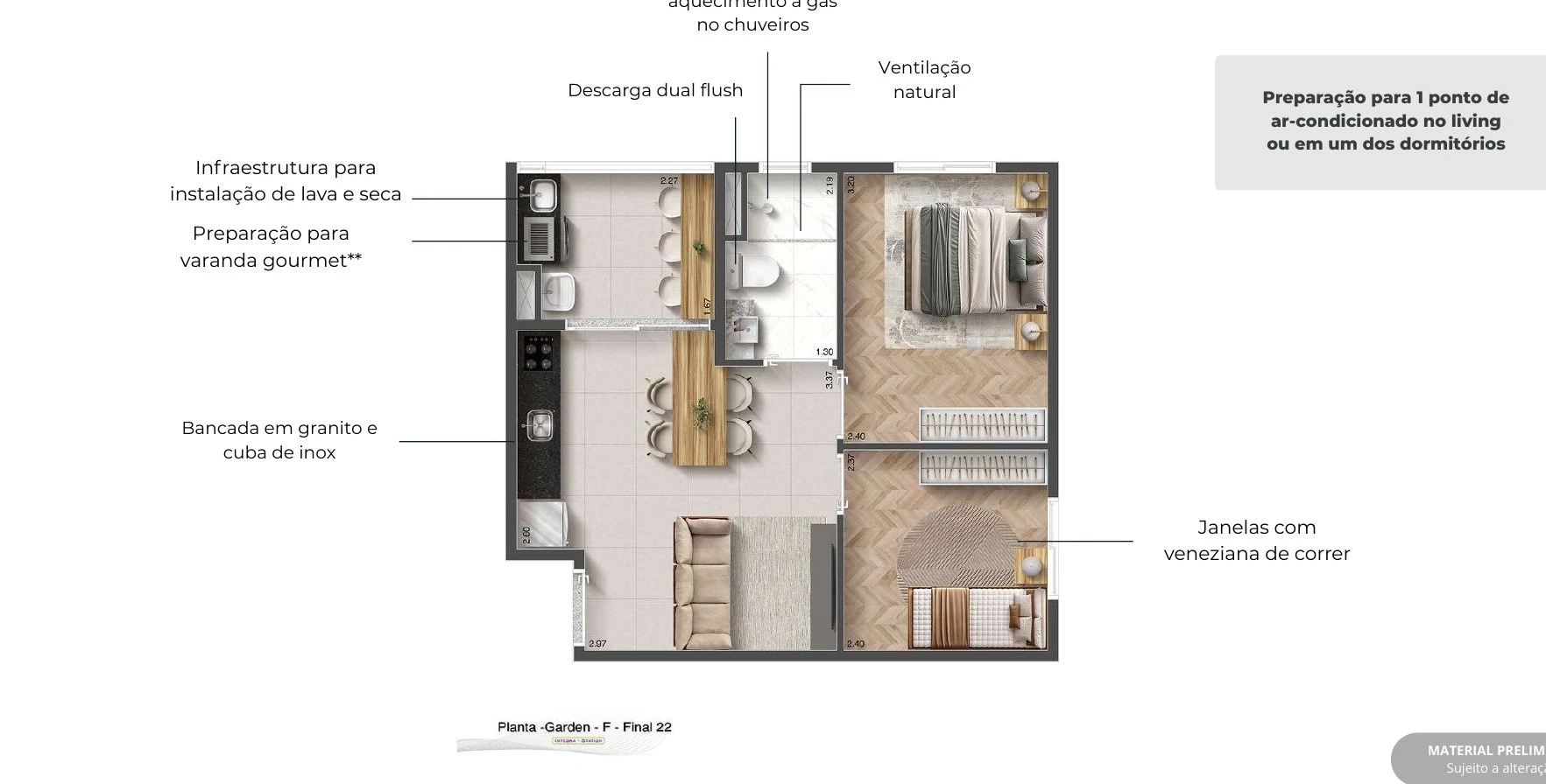 Planta 37,60m² - 2 dormitórios com varanda 0