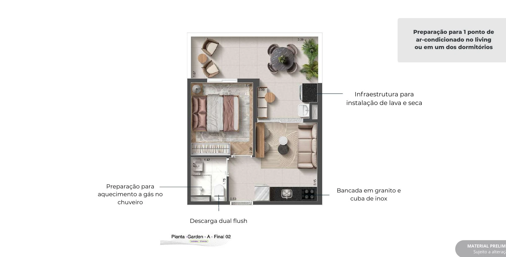 Planta Garden 34,90m² - 1 dormitório com jardim 0