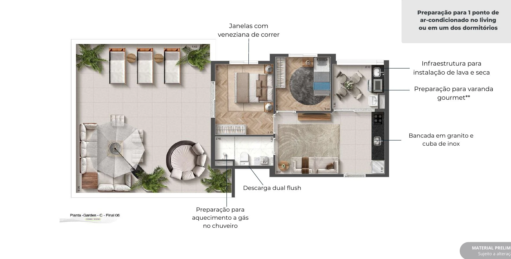Planta Cobertura 72,40m² - 2 dormitórios com terraço 0