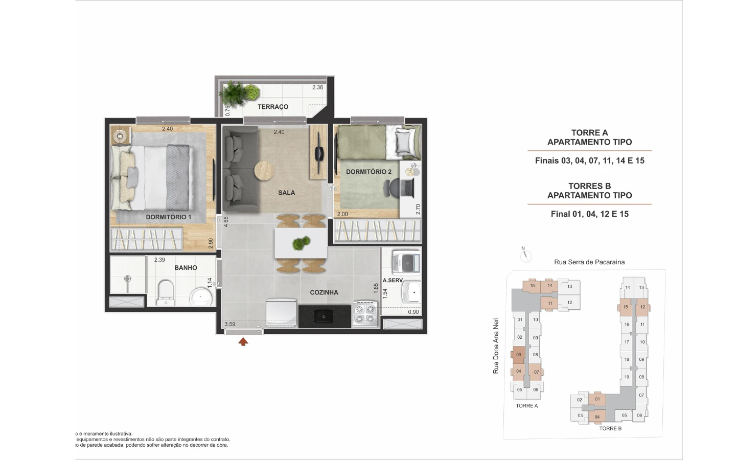Planta 2 dormitórios com terraço (opção B) 0
