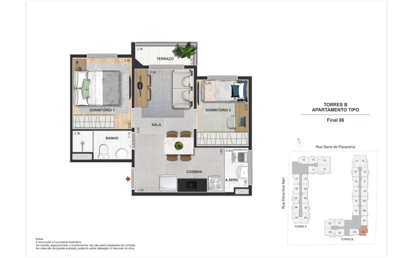 Planta 2 dormitórios com terraço (opção C) 0