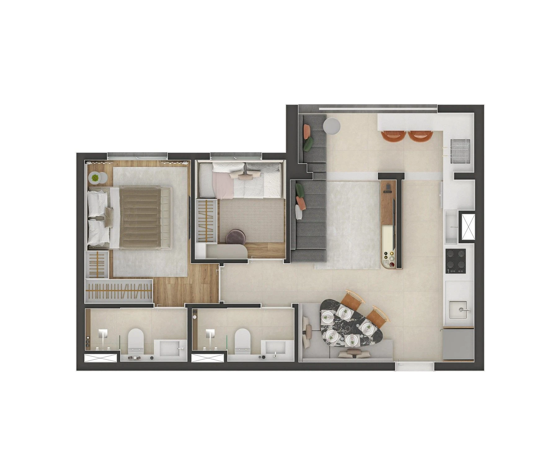 Planta tipo - 2 dormitórios (47 a 56 m²) 0
