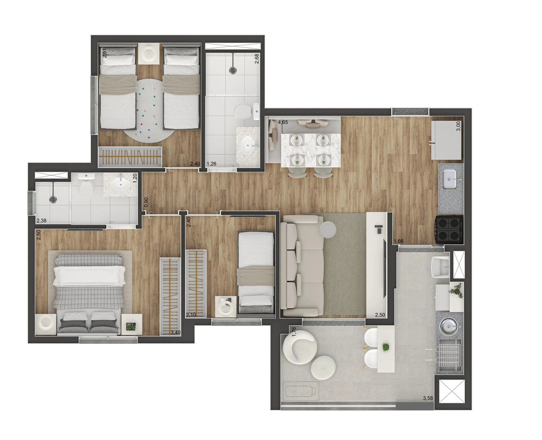 Apartamento 66m² - 3 dormitórios 0