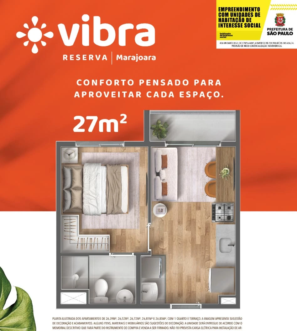 Planta 27 m² - 1 dormitório 0
