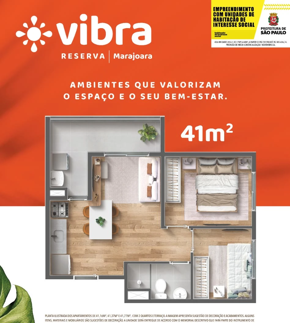 Planta 41 m² - 2 dormitórios 0