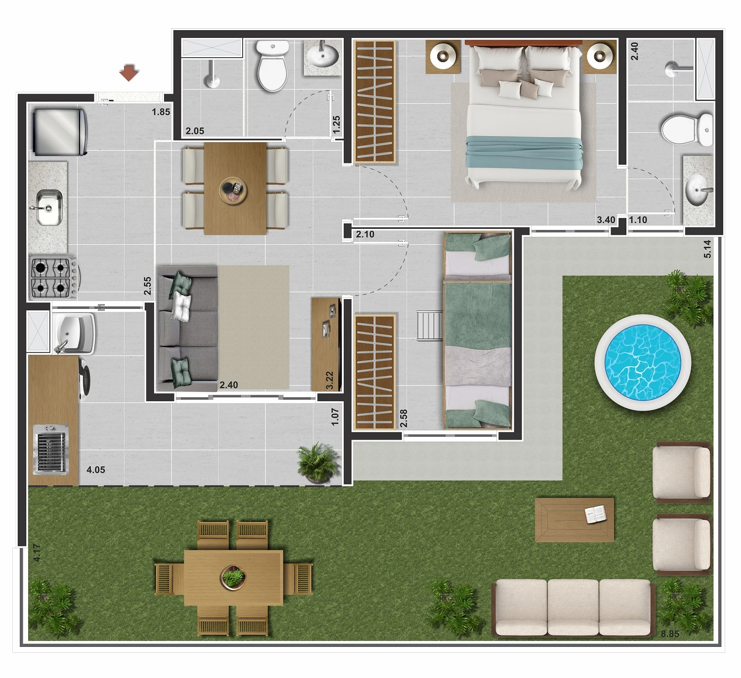 2 Quartos Suíte - Garden 0