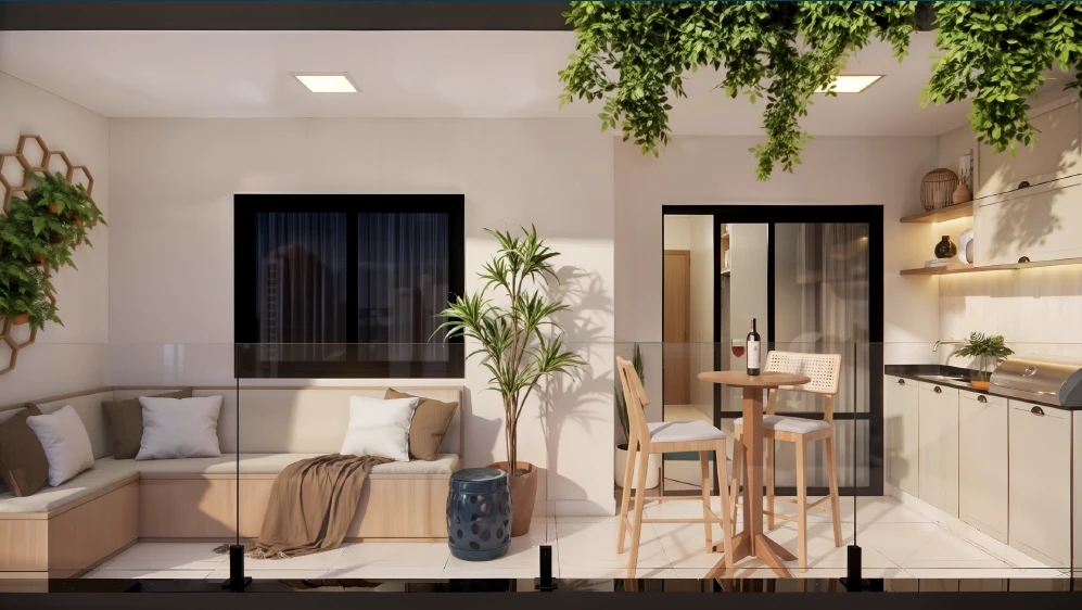 Varanda - Apartamento 2 quartos com suíte.