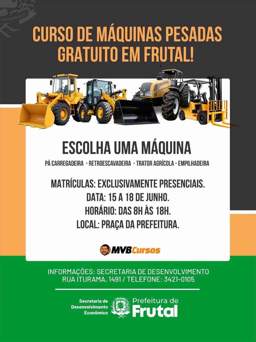🚜 VEM AÍ: CURSOS GRATUITOS DE MÁQUINAS PESADAS EM FRUTAL!