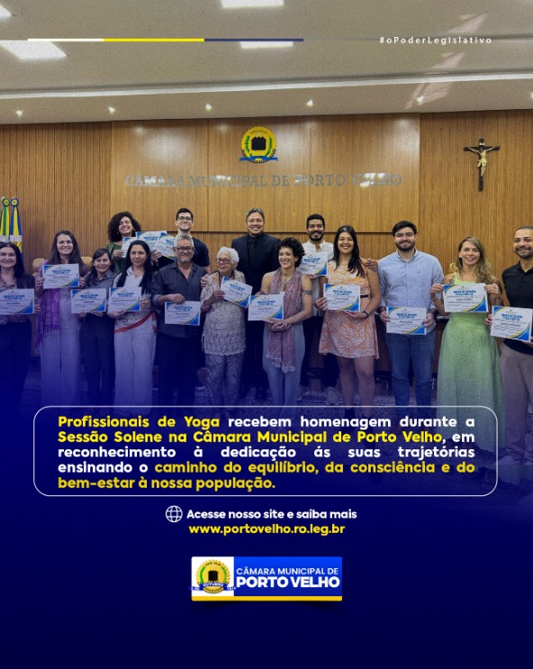 Câmara Municipal de Porto Velho homenageia profissionais de Yoga com Moção de Aplausos
