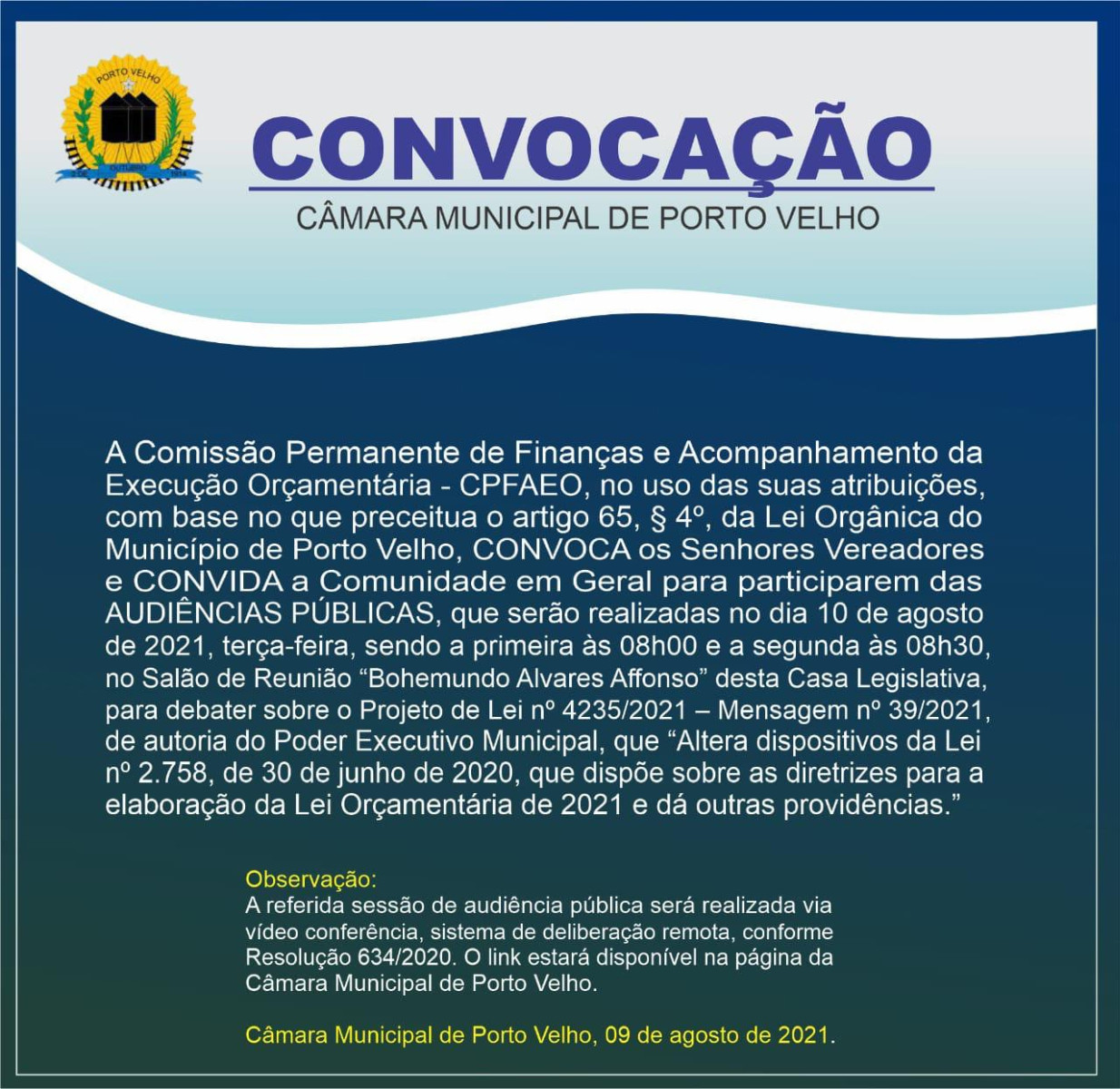 Capa da notícia Edital de Convocação. 
