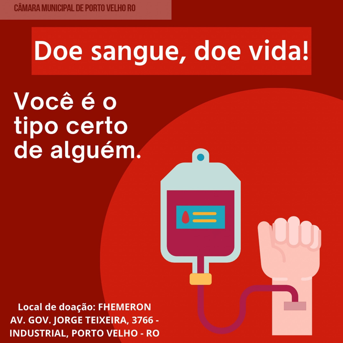 Capa da notícia O banco de sangue da Fhemeron de Rondônia precisa da sua ajuda para se manter cheio