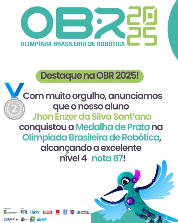 Capa da notícia Aluno de Anchieta conquista Medalha de Prata na Olimpíada Brasileira de Robótica 2025