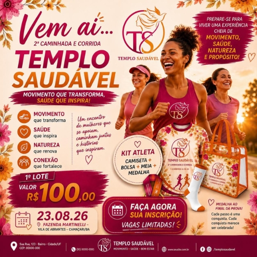 Banner do Evento 2ª Corrida e Caminhada Templo Saudável
