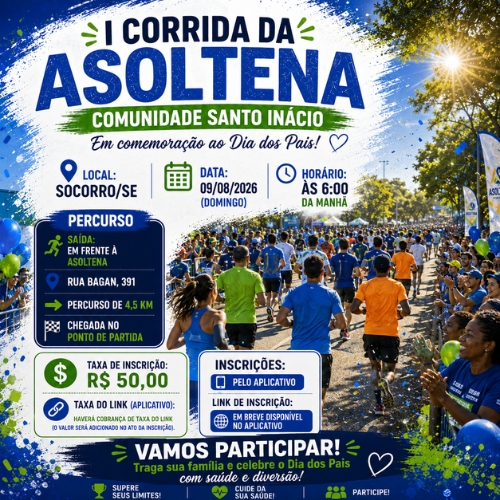 Banner do Evento 1ª Corrida da Asoltena - Comunidade Santo Inácio 
