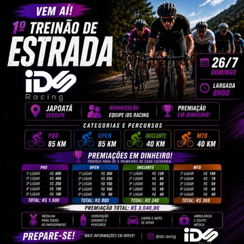 Banner do Evento 1º Treinão de Estrada IDS Racing 