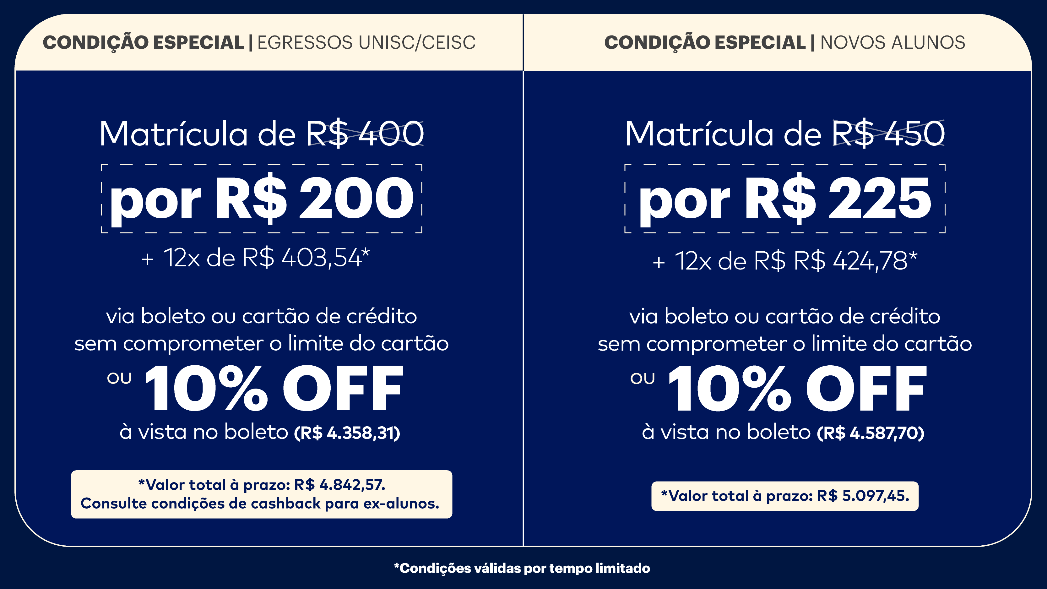 <p>Confira os valores promocionais válidos por tempo limitado: </p>