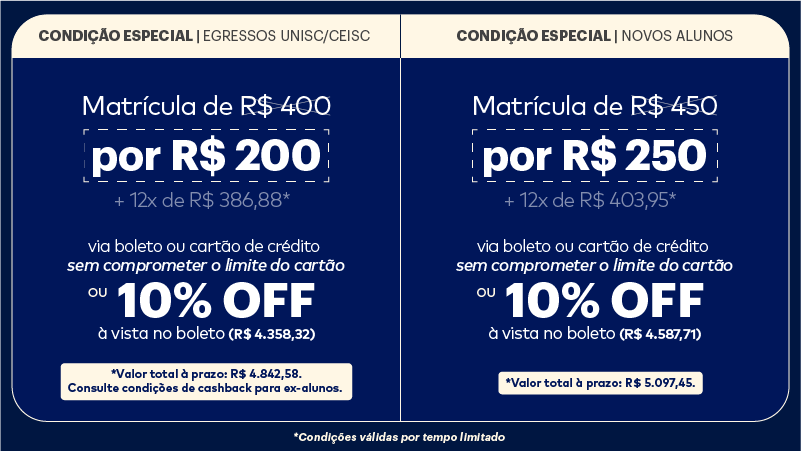 <p>Confira os valores promocionais válidos por tempo limitado:</p>