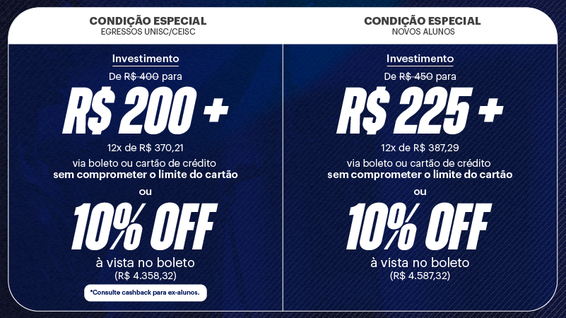 <p>Confira os valores promocionais válidos por tempo limitado:</p>