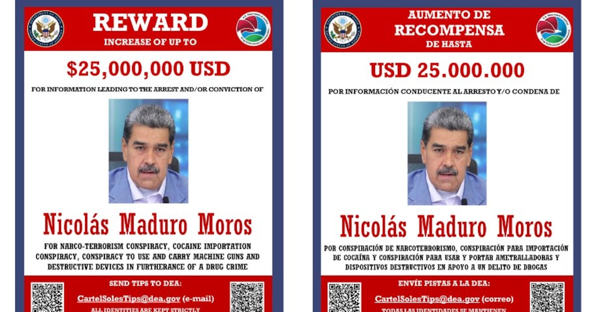 Governo dos EUA oferece recompensa de quase R$ 140 mi por informações sobre Maduro