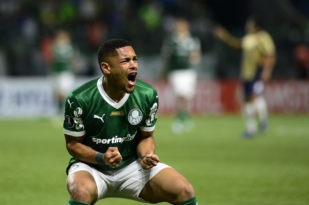 Vitor Roque, atacante do Palmeiras, contra o Cerro Porteño (Foto: Marcos Ribolli)
