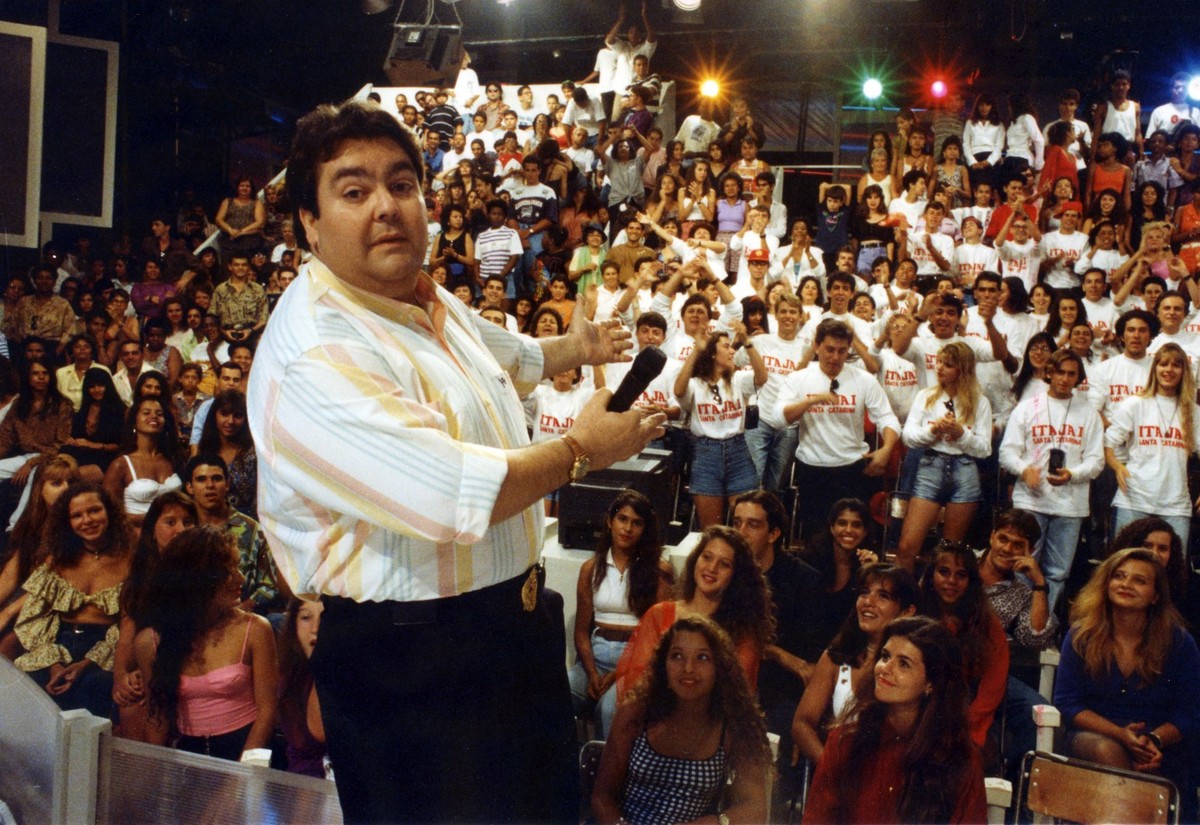 Faustão na gravação do Domingão, em 1993 (Foto: Luciana Leal / Agência O Globo)