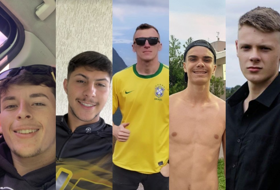 Vítimas são Gustavo Francisco Aguiar Franco, Thiago Vanderlei Bay, Jonar Gerber, André Luiz e Gabriel Lubanski (Foto: Redes sociais/ Reprodução)