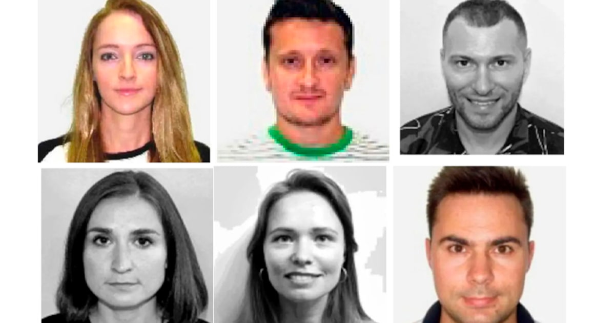 Seis espiões russos, no sentido horário, a partir do canto superior esquerdo: Yekaterina Leonidovna Danilova, Vladimir Aleksandrovich Danilov, Olga Igorevna Tyutereva, Aleksandr Andreyevich Utekhin, Irina Alekseyevna Antonova e Roman Olegovich Koval. (Foto: New York Times)