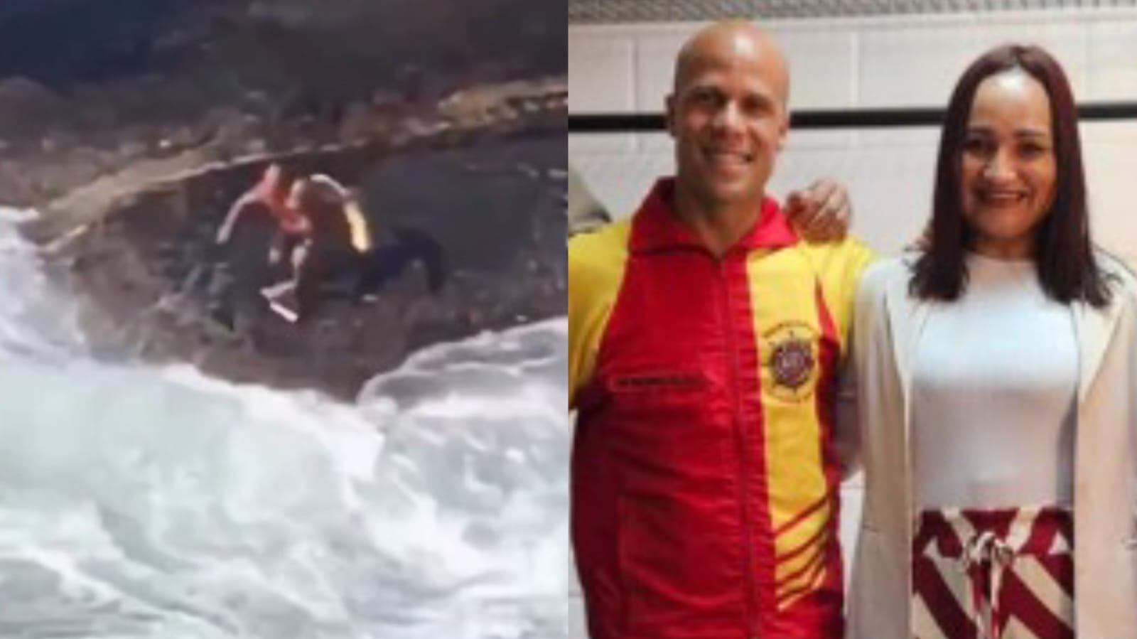 Bombeiro reza antes de resgatar mulher em mar agitado e salva sua vida