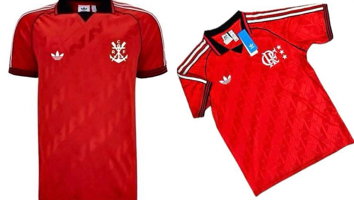 Nova camisa 3 do Flamengo (à esquerda) foi criticada por semelhança com modelo de passeio (à direita). (Foto: Imagem obtida pela coluna do Lauro Jardim)