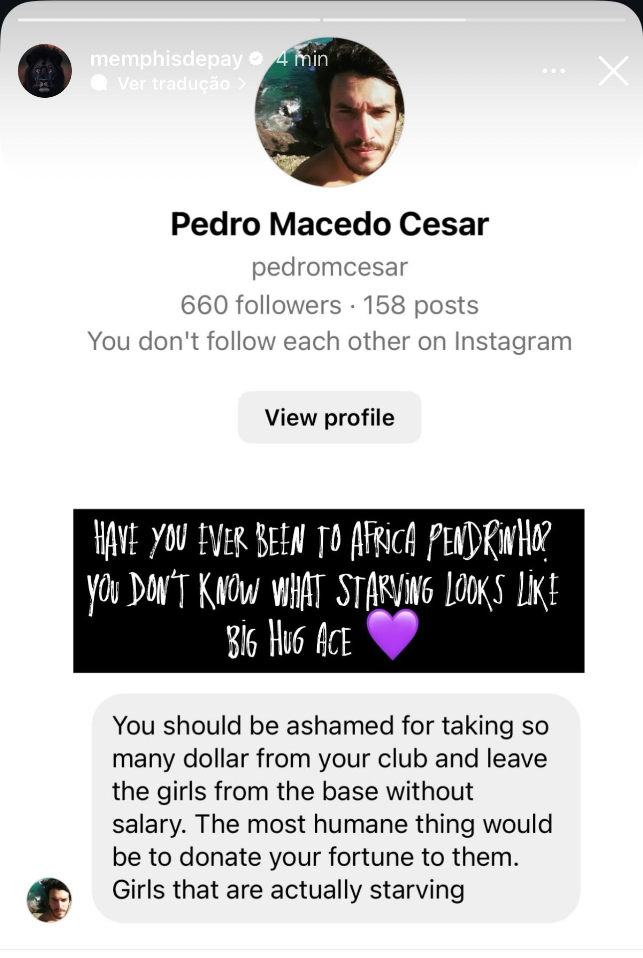 Memphis responde seguidor nas redes sociais e apaga postagem em seguida