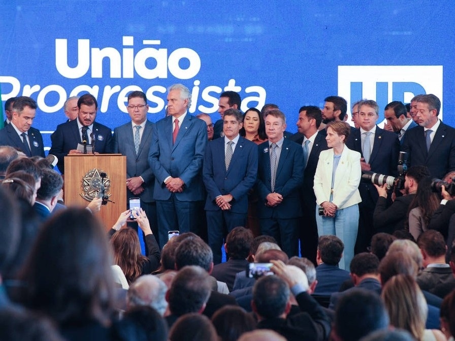 O presidente do União Brasil, Antonio Rueda, discursa em evento de lançamento da federação União Progressista, aliança entre União Brasil e PP (Partido Progressista). (Foto: Renato Araújo - 29.abr.25/Divulgação Câmara dos Deputados)
