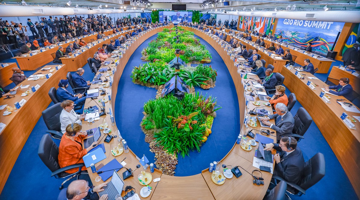 Representantes dos países do G20 na Cúpula de Líderes, realizada em novembro, no Rio. Encontro reuniu 55 delegações, incluindo organismos internacionais (Foto: Ricardo Stuckert/Presidência da República)