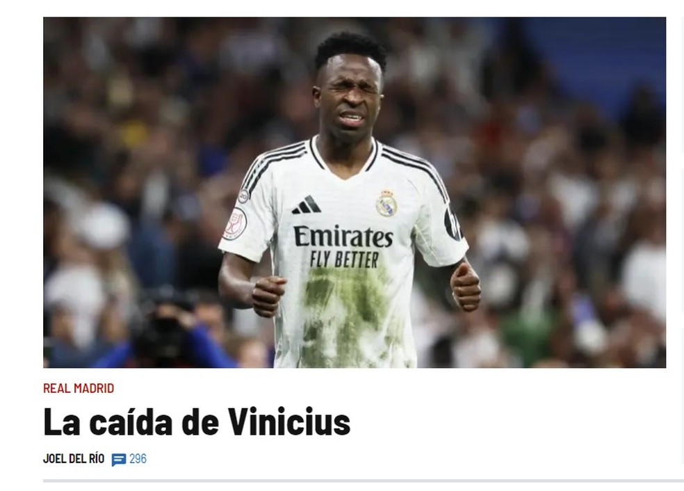 Marca destaca queda de rendimento de Vinicius Junior no Real Madrid (Foto: Reprodução/Jornal Marca)