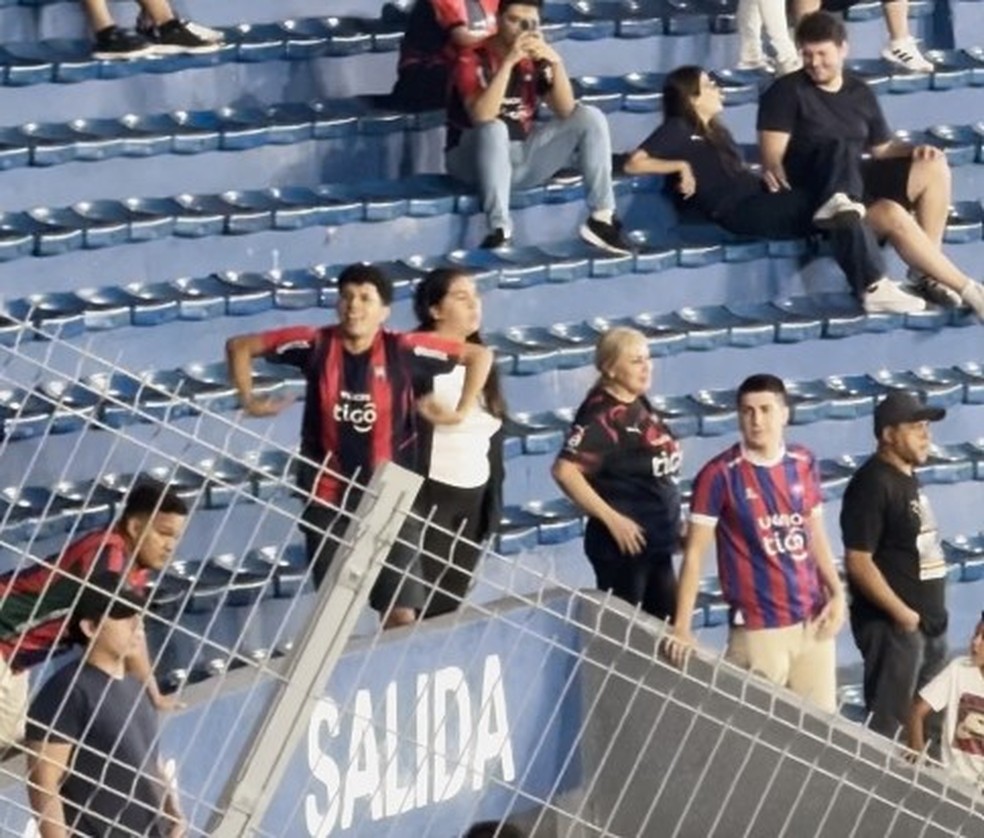 Torcedor do Cerro Porteño faz gesto de macaco em direção a torcedores do Palmeiras (Foto: Reprodução)