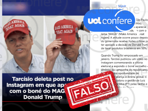 Tarcísio de Freitas mantém vídeo com boné de slogan de Trump em suas redes sociais