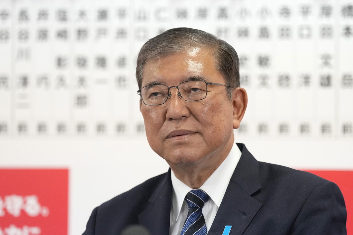 O primeiro-ministro do Japão, Shigeru Ishiba, durante entrevista coletiva em Tóquio - 28/10/2024 (Foto: Kim Kyung-Hoon/Pool via Reuters)
