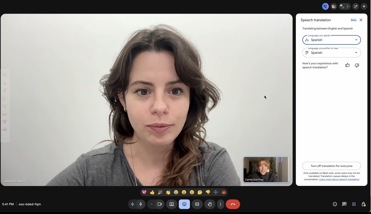 IA que traduz reuniões em tempo real é ativada em barra lateral do Google Meet. (Foto: Reprodução/O GLOBO)