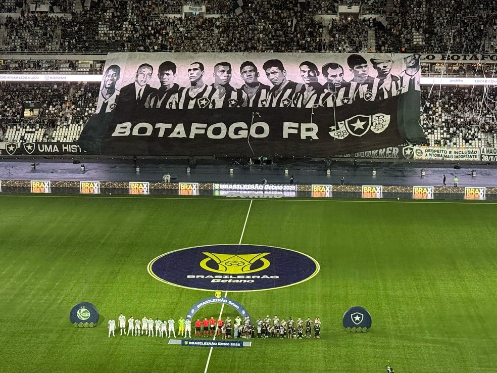 Bandeirão de ídolos do Botafogo com Luiz Henrique e Marlon Freitas (Foto: Bárbara Mendonça)