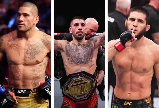 Poatan, Topuria e Makhachev são ex-campeões do UFC. (Foto: Montagem SUPER LUTAS)