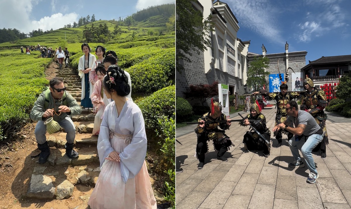 Chico Salgado ensina agachamento a samurais e chinesas em Xangai